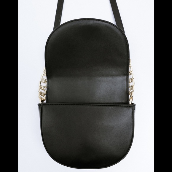 Zara 100% Leather Crossbody/Shoulder Bag W Gold Chain Hardware Black - Picture 12 of 16